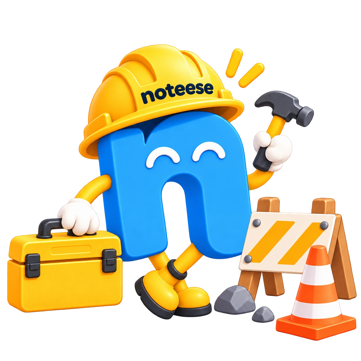 Blue Noteese n mascot in a builder hat working on Opportunity Match